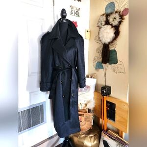 Black full-length vintage trench coat